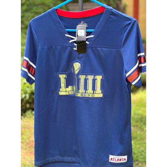 NWT MAGESTIC BRAND SUPERBOWL LIII 53 ATLANTA JERSEY STYLE SHIRT SZ LARGE - Picture 1 of 4